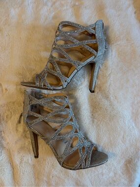 Women's Silver Rhinestone Strappy High Heels